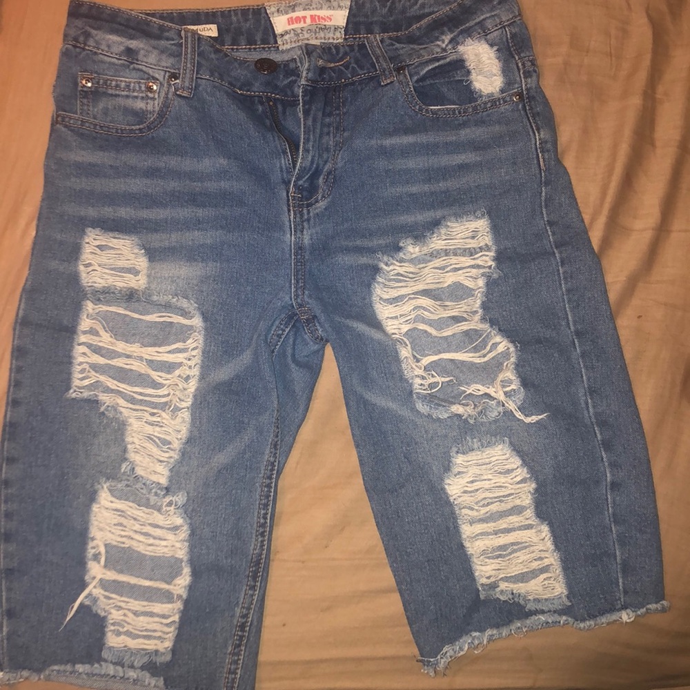Ripped jean shorts